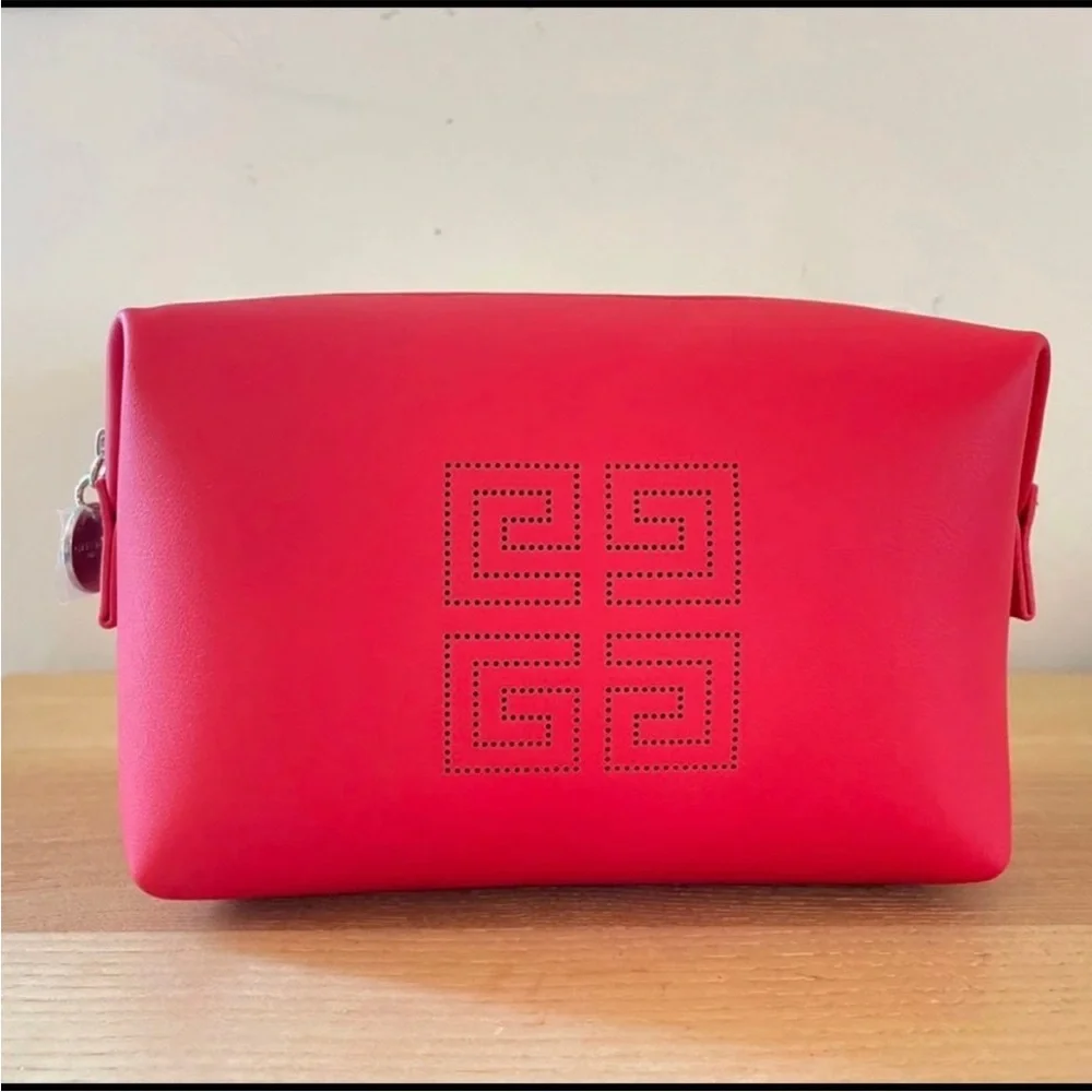 Givenchy Pouch Cosmetic Bag Makeup Clutch Purse Case Zipper Logo Red Travel NEW